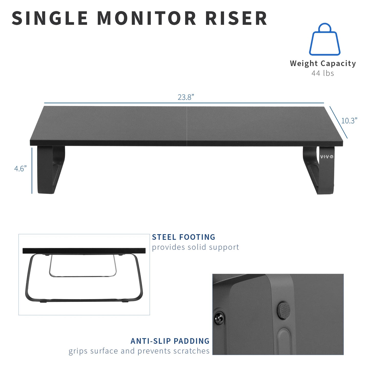 VIVO 24 inch Monitor Stand, Wood & Steel Desktop Riser, Screen, Keyboard, Laptop, Small TV Ergonomic Desk and Tabletop Organizer, Black, STAND-V000D