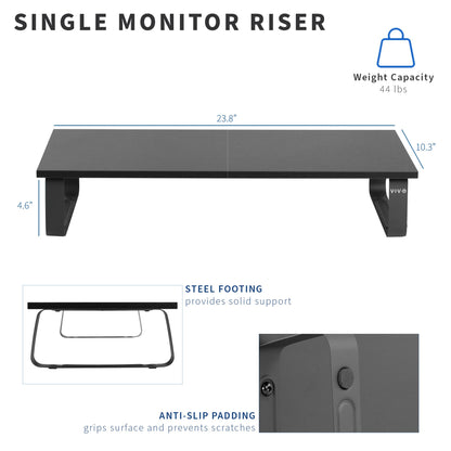 VIVO 24 inch Monitor Stand, Wood & Steel Desktop Riser, Screen, Keyboard, Laptop, Small TV Ergonomic Desk and Tabletop Organizer, Black, STAND-V000D