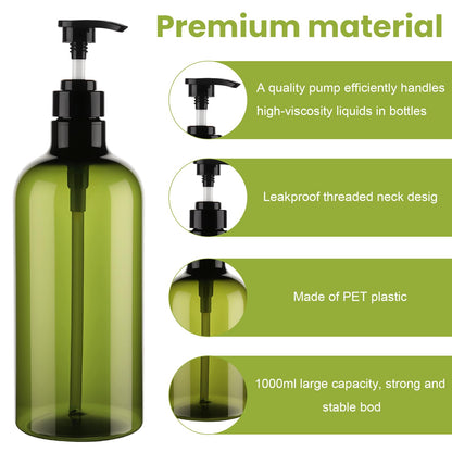 Decorniqu Pump Bottle Dispenser 1000ml 2 Pcs Refillable Plastic Press Pump Bottles Large Empty Liquid Hand Dish Soap Dispensers with Funnel and