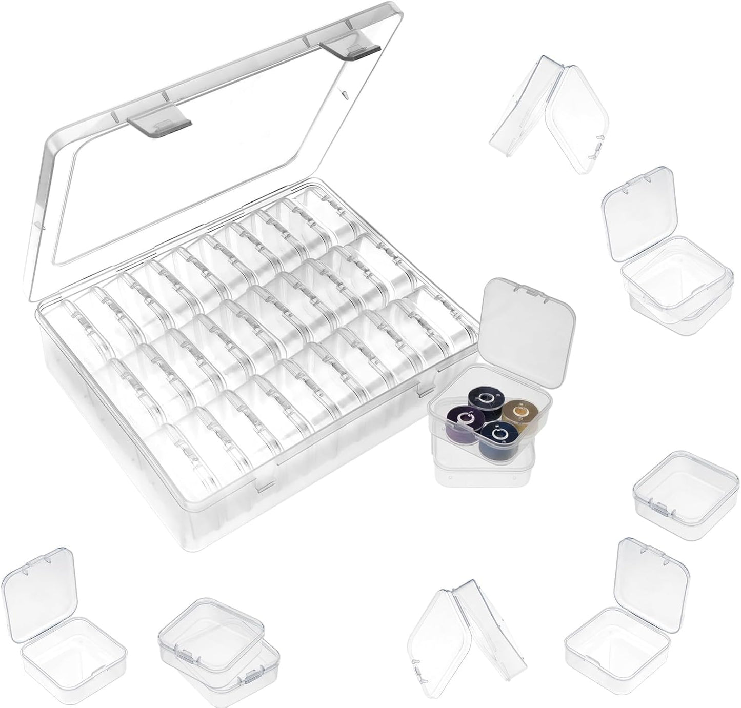 Bhina Pack of 2 Small Storage Boxes (5.5 x 5.5 x 2 cm) Mini Storage Box Made of Clear Plastic Pearl Storage Boxes with Hinged Lid for Beads