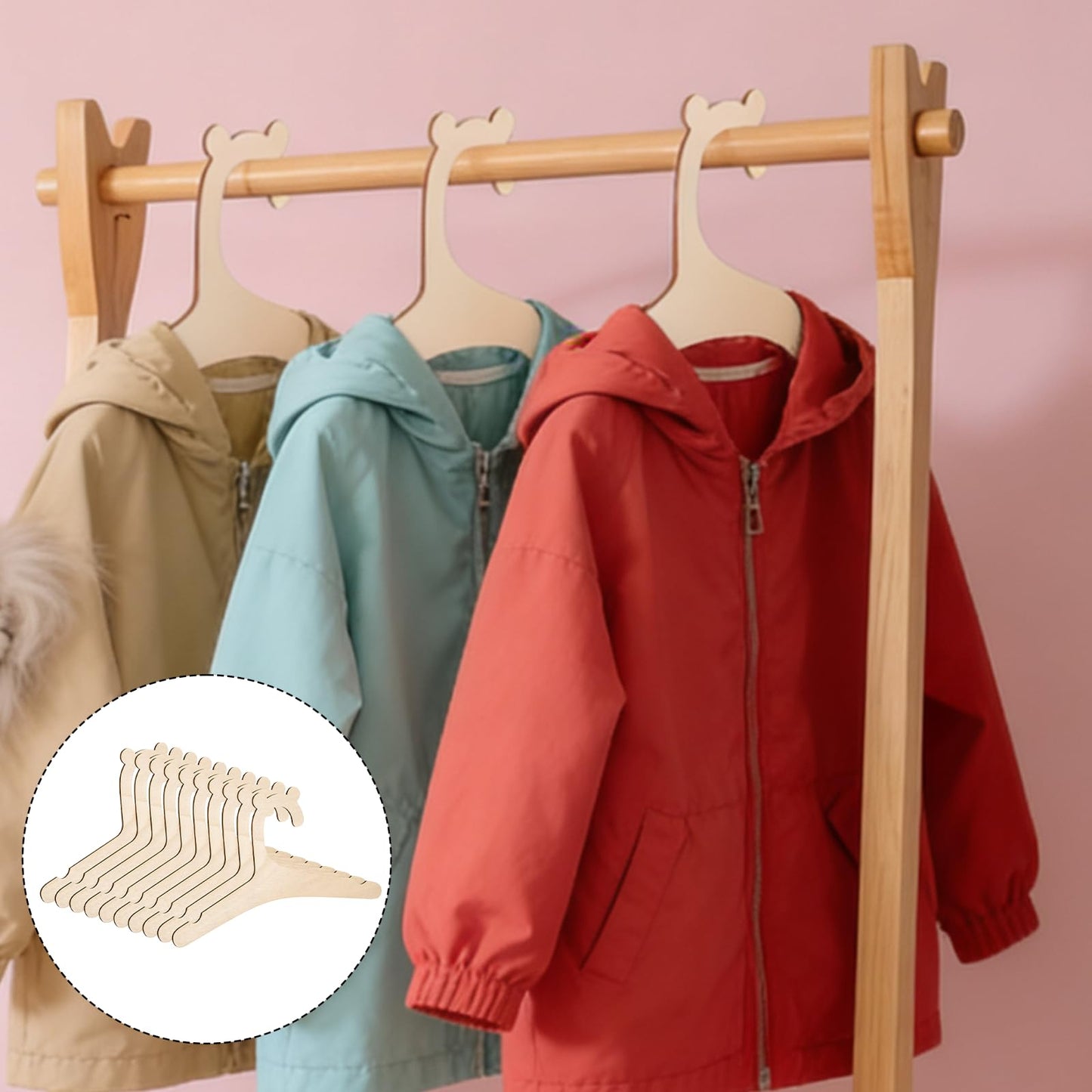JJUNW 10Pcs Baby Clothes Hangers, Wooden Baby Hangers, Cute Bear Ears Babys Coat Hanger with Closet Organizer