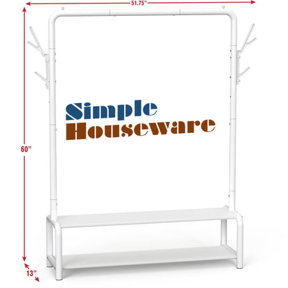 Simple Houseware 52-Inch Garment Rack with Storage Shelves and Coat/Hat Hooks, Freestanding Clothing Organizer, White