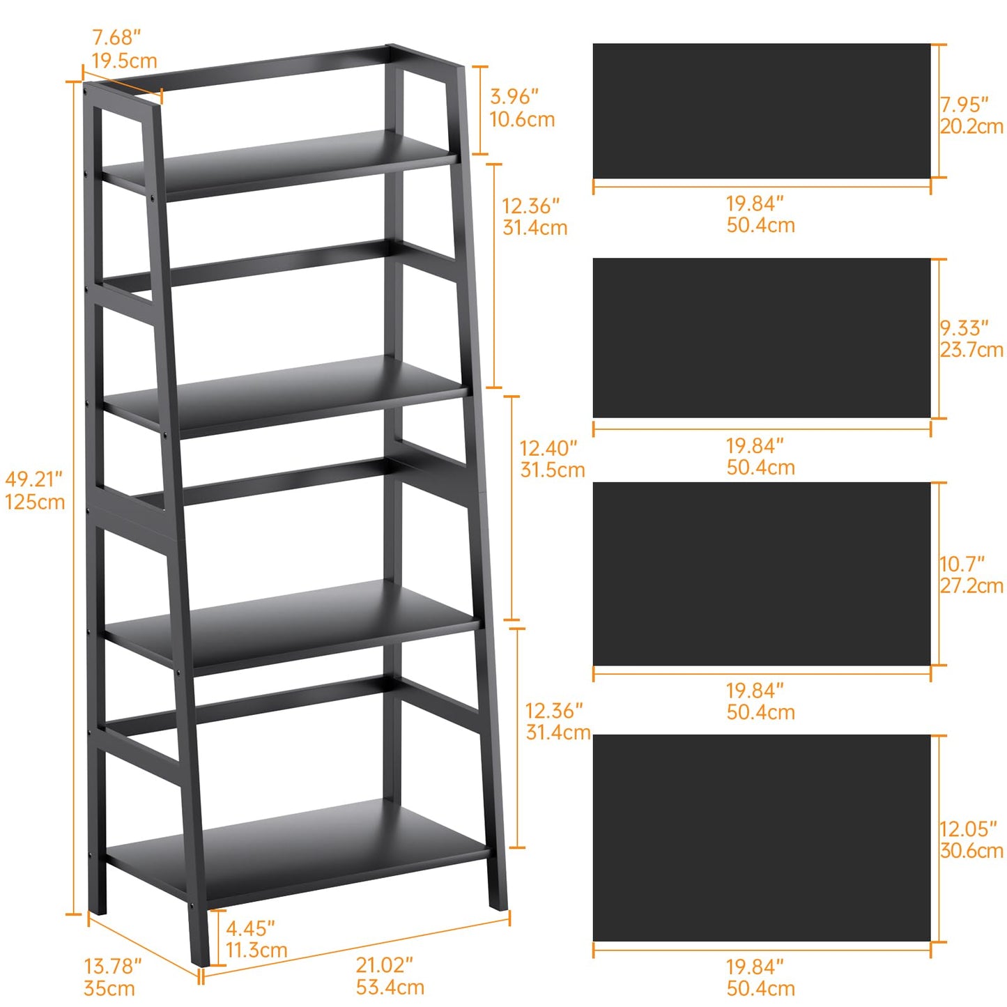 HITNET Ladder Shelf Black, 4-Tier Bookshelf, Freestanding Bathroom Storage Rack with Bamboo Frame, Plant Display Stand for Living Room, Kitchen