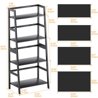 HITNET Ladder Shelf Black, 4-Tier Bookshelf, Freestanding Bathroom Storage Rack with Bamboo Frame, Plant Display Stand for Living Room, Kitchen