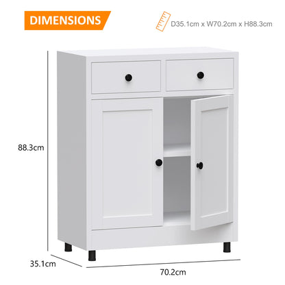 JINKUR Metal Storage Cupboard with 2 Drawers and Adjustable Shelf, Sideboard Buffet Cabinet for Home, Office, Hallway, Entryway, Living Room