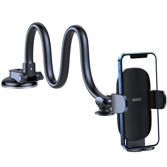 OQTIQ 13" Gooseneck Car Phone Mount, Windshield & Dashboard 360?Mobile Holder with Strong Suction Cup, Anti-Shake Stabilizer, One-Button Release ?
