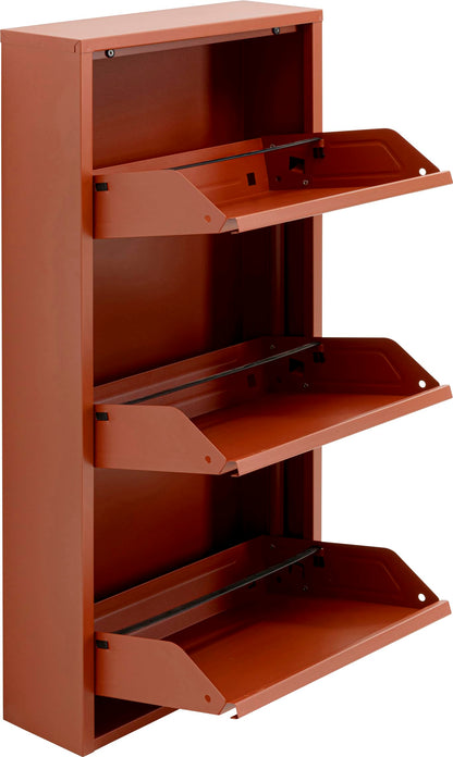 Kare Design Shoe Container Caruso 3, Brown, Steel, 3 Tipping Compartments, Space for 6 Pairs of Shoes, Slim, Space-Saving, Storage Space, Hallway