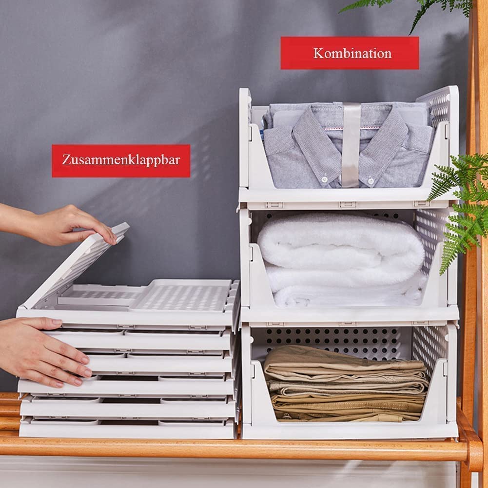 Set of 5 Stackable Foldable Wardrobe Storage Box, Stacking Drawer Racks