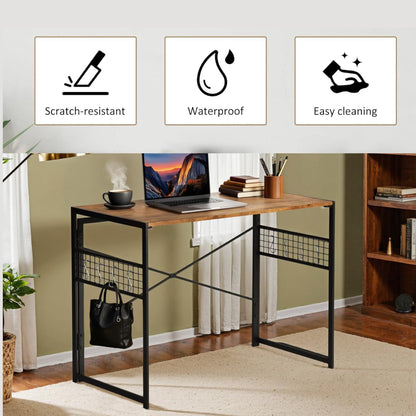 FurnitureR Folding Computer Desk 100x50cm, No-Screw Assembly Home Office Desk with Removable Tabletop