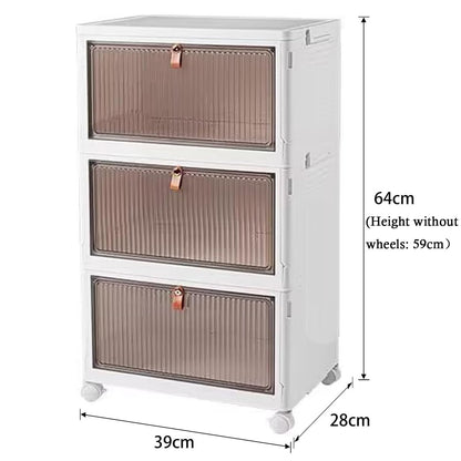 Cozyswan Dustproof Storage Box Shelf Plastic Bedside Table on Wheels, White Cupboard Clothes/Shoes Storage Books/Toys/Snack Organizer Cart for Living