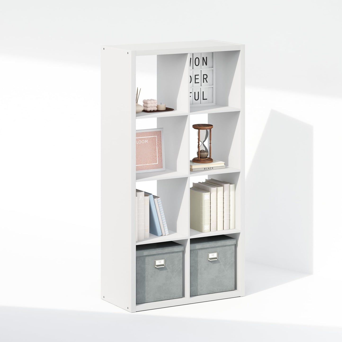 Furinno SIMPLE Cube Storage Organizer, 8-Cube Display Shelf, Open Back Shelving Unit, Storage Shelves, Extra Thick Frame