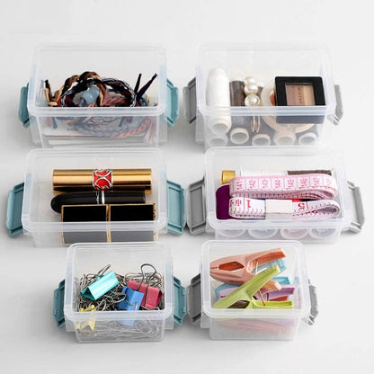 6 Pack Small Plastic Storage Boxes with Lids, Mini Organiser Boxes