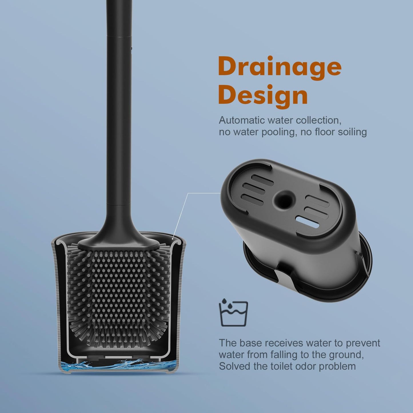 Ibergrif Black Silicone Toilet Brush and Holder Set, Quick Drying M34156B