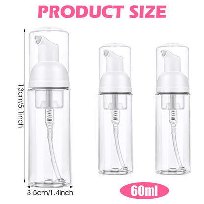 3 Pcs Travel Foam Pump Bottle, Portable 60ml / 2 oz Travel Size Pump Bottle, Empty Refillable Plastic Mousse Foam Soap Dispenser Pumps for Hand Soap