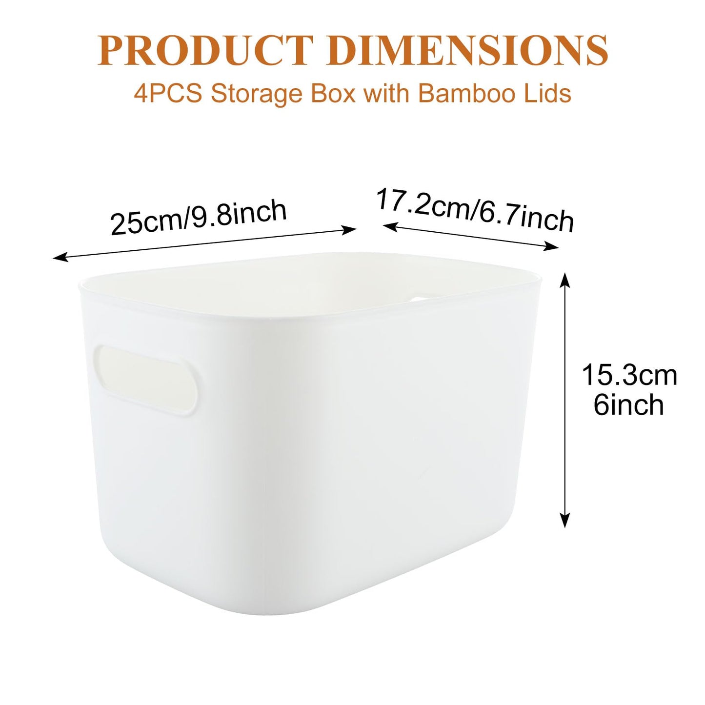 WOPPLXY 4PCS White Storage Boxes with Bamboo Lid - 6.5L Stackable Plastic Storage Box with Lids Durable