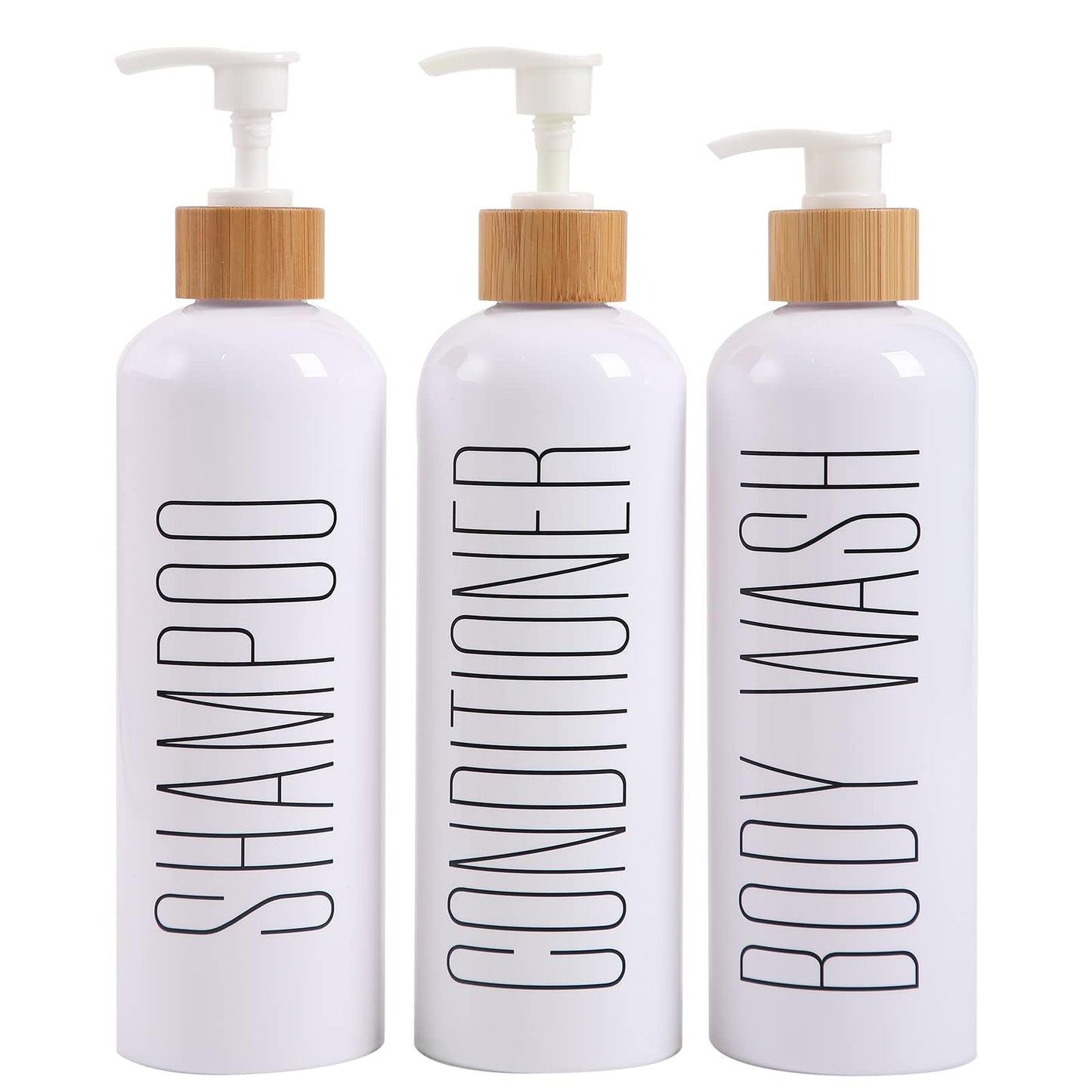 Shampoo and Conditioner Dispenser, Refillable Shampoo Bottles with Bamboo Pump, Modern Bathroom Shower Dispenser for Shampoo Conditioner Body Wash,