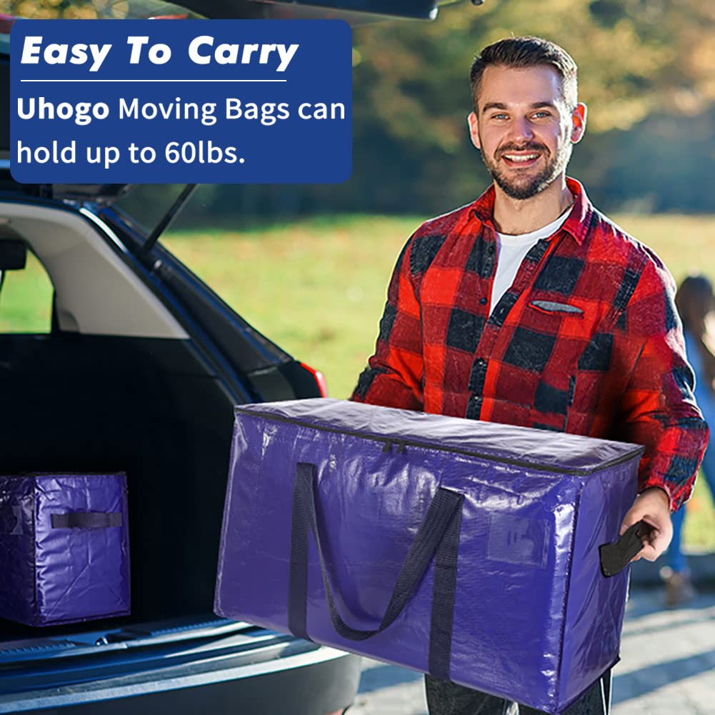 Uhogo 110L 6 Pack Heavy Duty Extra Large Storage Bags - Thicker Waterproof Storage Bags with Zips for Moving, Travelling, Camping, University, Garden