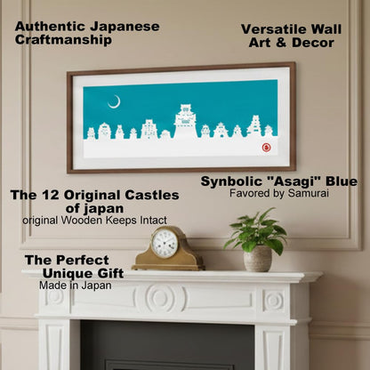 [Nippon Castle Tour] Tenugui Hand Towel, Existing 12 Tenshu Castles, Sengoku Historical National Treasures, 5 Castles, World Heritage (White x Asagi))