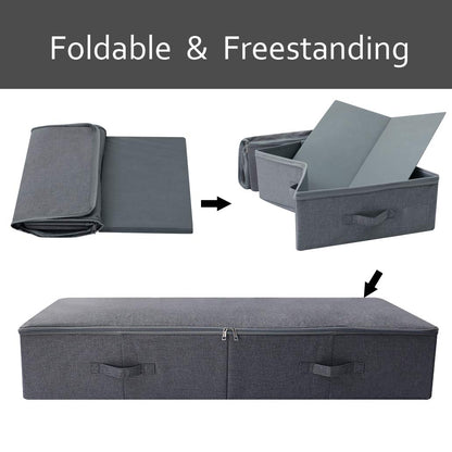 Amonsen 2 Pack Large Foldable Under Bed Storage Container for Duvets, Blankets, Clothes, Shoes, Hard Plastic Boards Inside, Washable, Black and Grey