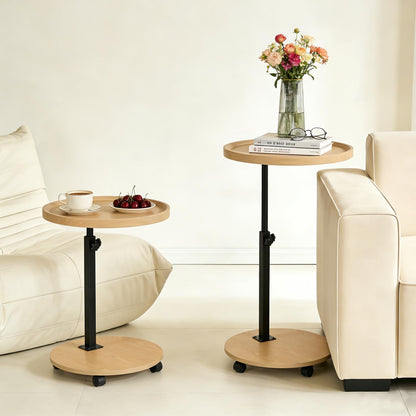 YYW C Shaped End Table Adjustable Height, Couch Tables That Slide Under for Small Spaces, 360°Swivel TV Tray Table