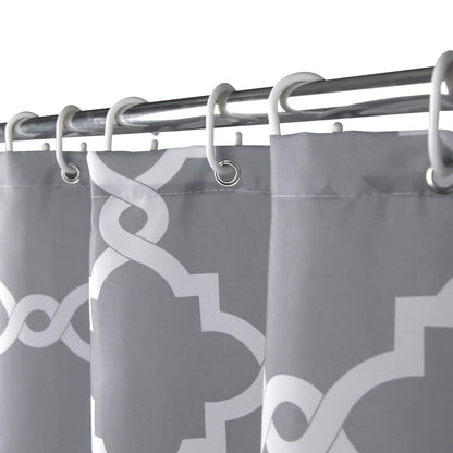 WELTRXE Moroccan Fabric Shower Curtain with Hooks, Waterproof Polyester Geometric Pattern Bathroom Curtains, Machine Washable, 72 x 72 inches, Gray