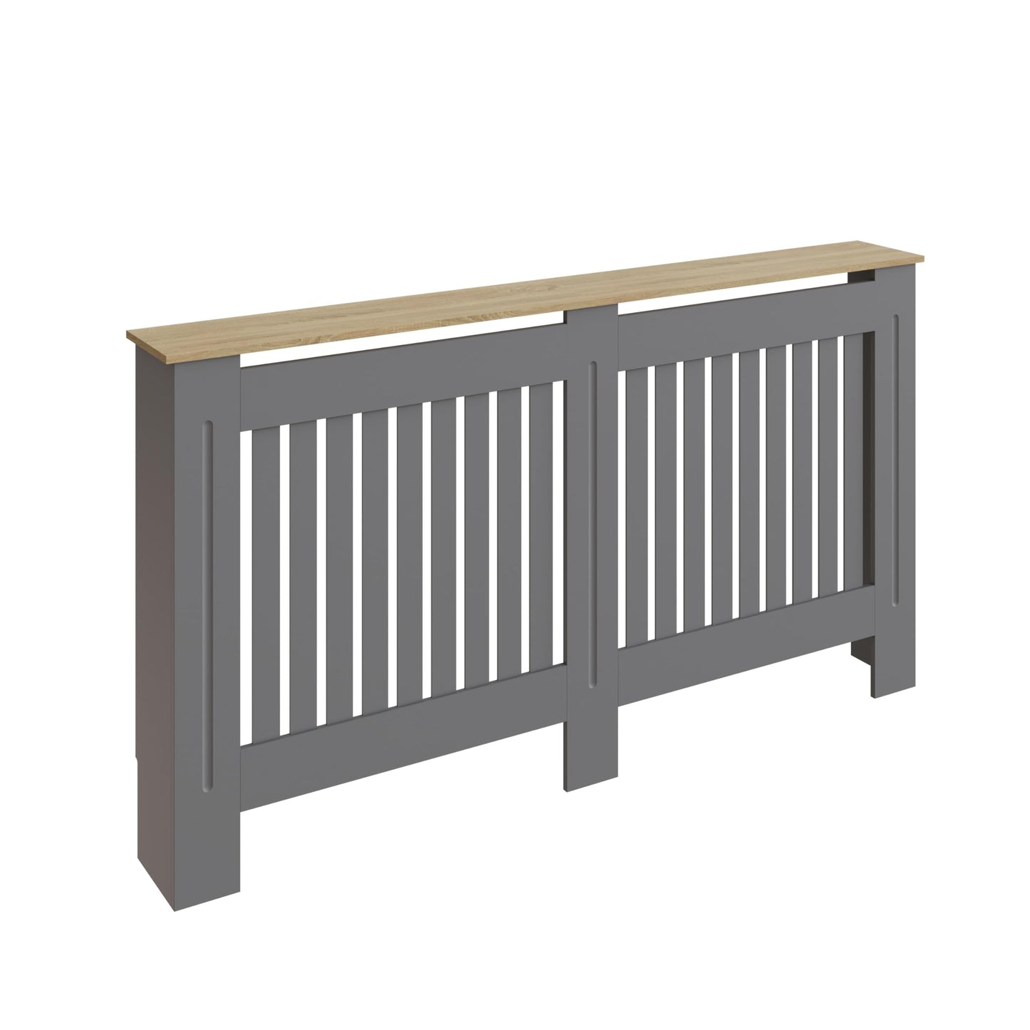 GFW Longslow Large Radiator Cover with Vertical Slatted Design, Top Display Shelf, Durable Finish and Modern Radiator Cabinet, Grey