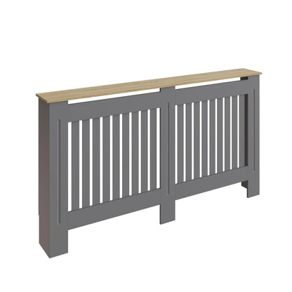 GFW Longslow Large Radiator Cover with Vertical Slatted Design, Top Display Shelf, Durable Finish and Modern Radiator Cabinet, Grey
