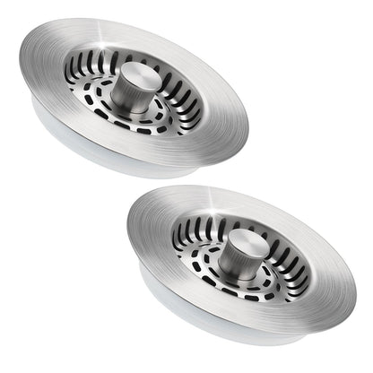 Hibbent 2 Set 3-in-1 Kitchen Sink Strainer Plug, Brushed Nickel