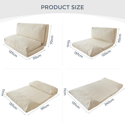 MAXYOYO Folding Corduroy Sofa Bean Bag Bed Chair Foam Filling Extra Thick 4 Fold Floor Couch Matress for Adults