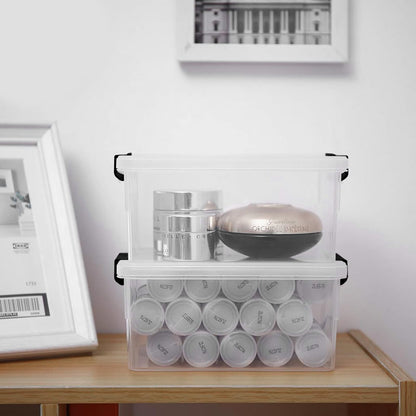 Queta 10 Pack Storage Boxes with Lids Plastic Clear Stackable, Box for Shelves Toys, Boxes with Handles, Storage Container with Click Closure, 1 Litre