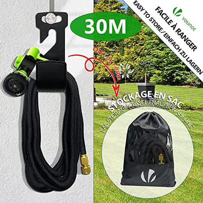 VOUNOT Flexible Garden Hose 30m, Expandable Water Hose Pipe with 8 Modes Water Spray Nozzles Soap Dispenser, Magic Water Pipe, Black