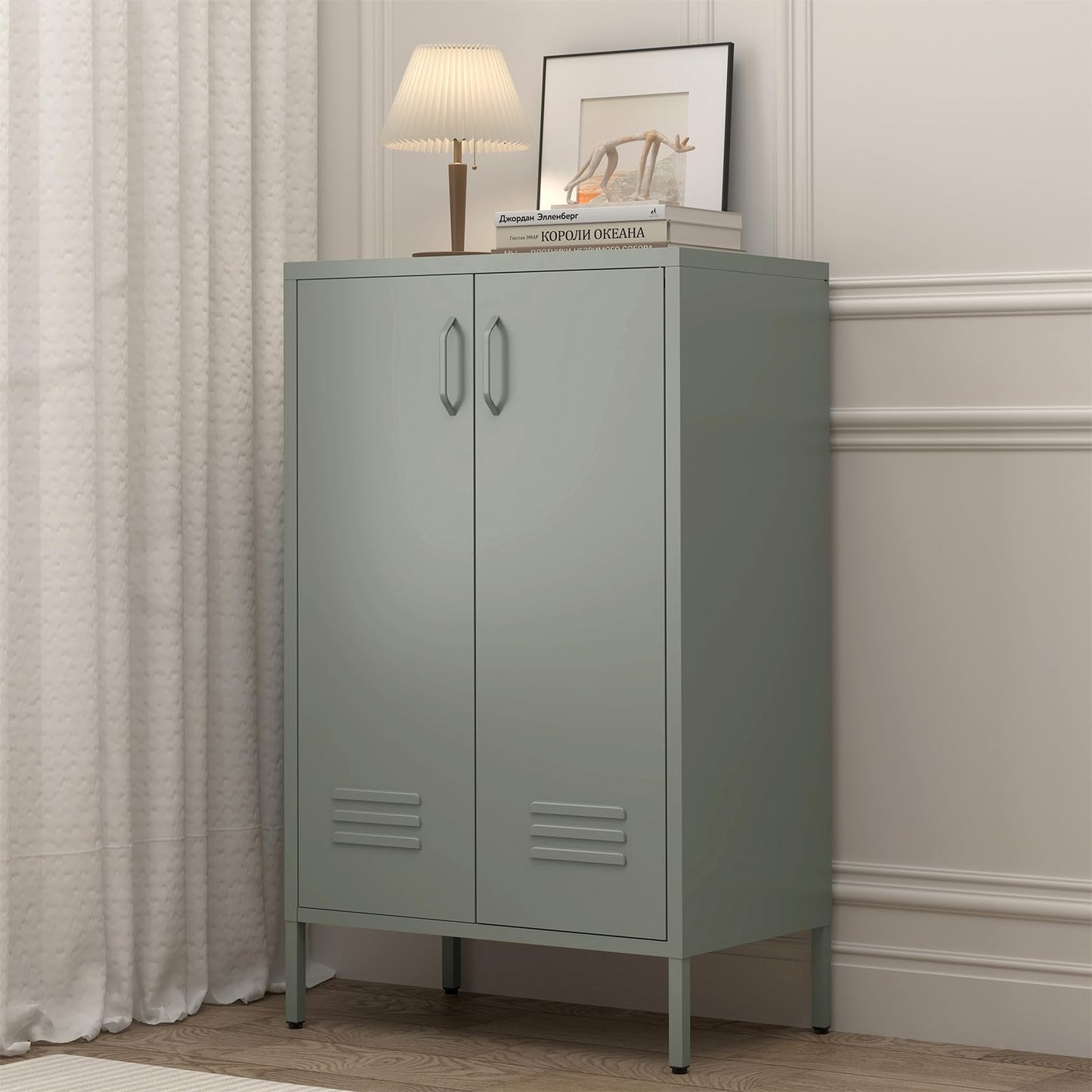 GREATMEET Metal Locker Storage Cabinet, Accent Storage Cabinet, Metal Pantry Cabinet with Doors,Locker Cabinet for Living Room,Kitchen,Office,Grey