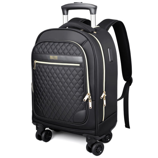 Women's 15.6" Wheeled Backpack -Lightweight Travel Trolley Carry-On Luggage (52x32x20cm) -Waterproof laptop bag on wheels & Telescopic Handle for