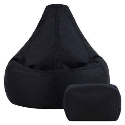 Bean Bag Bazaar Outdoor Bean Bag & Footstool with Filling Included, Black
