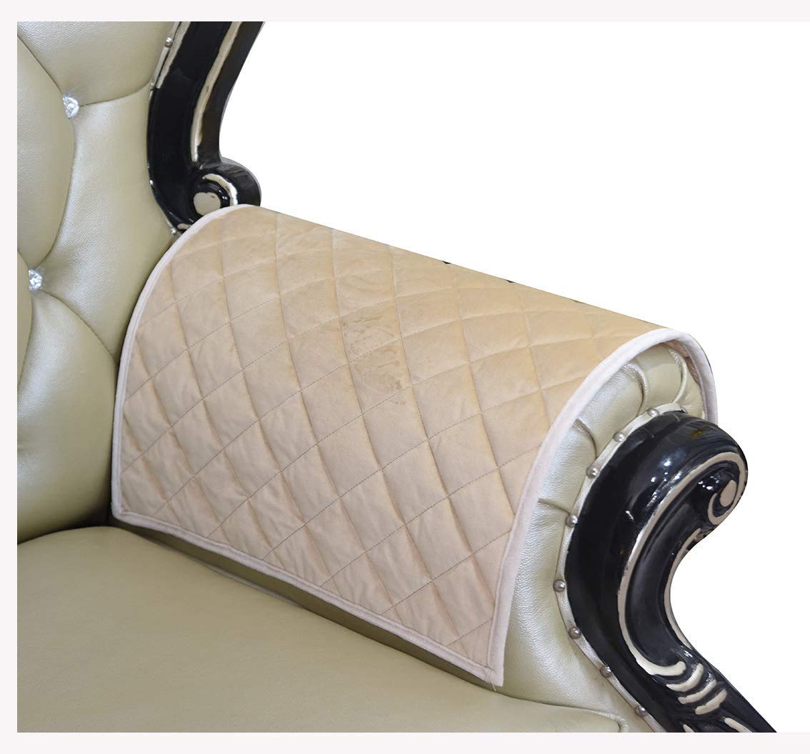 ZUODU Beige Velvet Square Check Sofa Arm Cover, Set of 2