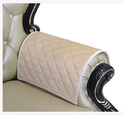 ZUODU Beige Velvet Square Check Sofa Arm Cover, Set of 2