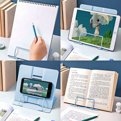 Book Stand, Multifunctional Metal Book Holder for Reading (Blue)
