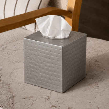 Monarch Abode Cover Tissue Box Holder, Metal, Pewter Colour