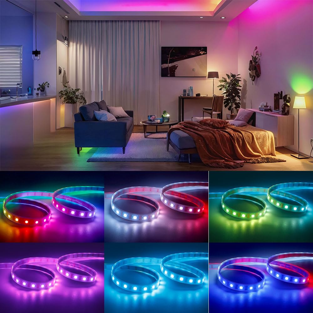 LOAMLIN WS2812B Individually Addressable RGB LED Strip 16.4FT 5050SMD Smart Flexible Dream Full Color 60Pixels/m White PCB Light IP67 Waterproof DC5V