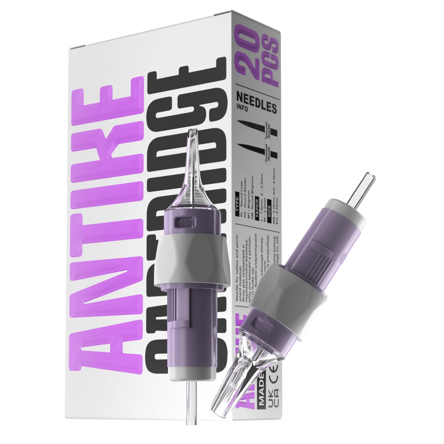 ANTIKE 20Pcs Disposable Tattoo Cartridge Needles #10 Bugpin 5 Round Shader 0.3mm Tattoo Needles M-Taper Soft Finger Ledge Tattoo Cartridges(1005RS)