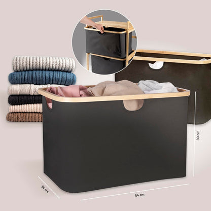 HENNEZ Bathroom Shelf, 2 Compartments, Bamboo Shelf with Shelf and 2 Baskets, Bathroom Shelf with Drawer Boxes, Standing Shelf