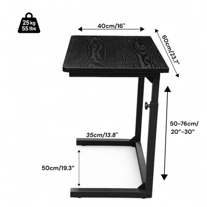 Tinymod C-Shaped Sofa Side Table for Couch & Bed, Height Adjustable Laptop Table, Black