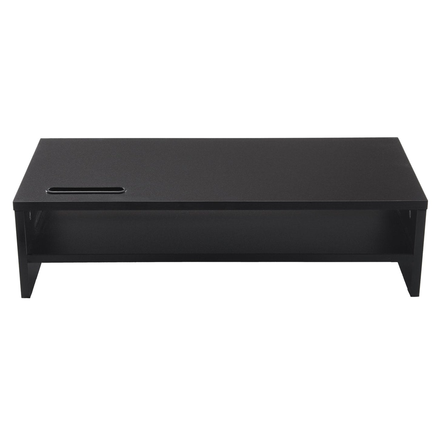 Ttap Black Wooden Monitor Two Shelf Stand Computer Laptop TV Screen Riser Desk Organiser 54cm L x 24.5cm D x 14.4cm H (with Smartphone holder)