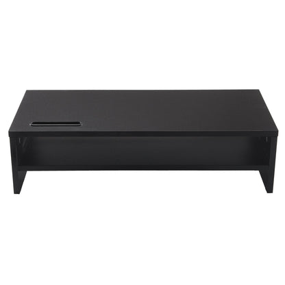 Ttap Black Wooden Monitor Two Shelf Stand Computer Laptop TV Screen Riser Desk Organiser 54cm L x 24.5cm D x 14.4cm H (with Smartphone holder)