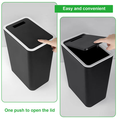 FWEEK 12L Touch Top Bin Kitchen Waste Bins Plastic Rubbish Trash Can Bathroom Dustbin for Kitchen Bathroom Bedroom Living Room Office - Black
