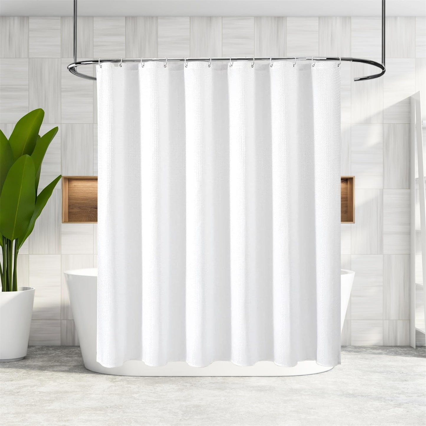 goodbath White Waffle Shower Curtain for Bathroom Bathtub Decor, 180x180cm