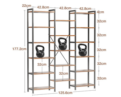 Coleshome 6-Tier Book Shelf, Industrial Bookcase, 177cmx126cm, Rustic Brown