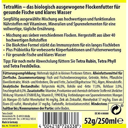 TetraMin Flakes - fish food in flake form for larger ornamental fish, balanced mixture for healthy fish and clear water, 250ml Can