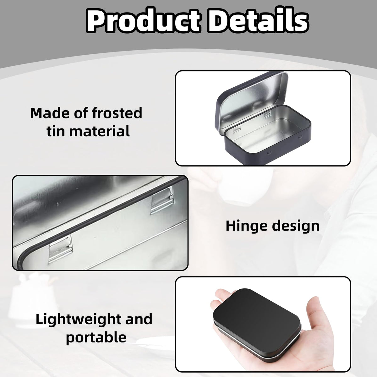 MEKEET Rectangular Small Metal Tins with Lids, Black, 1PCS
