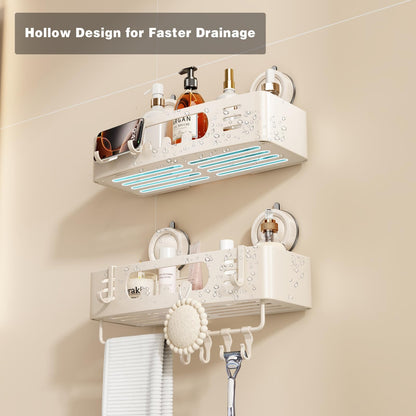 Voldra Shower Caddy Suction Cup, Adhesive Bathroom Shelves Shower Storage Wall Mounted Aluminum Bathroom Caddy Stick on Shower Organiser Rack With 4
